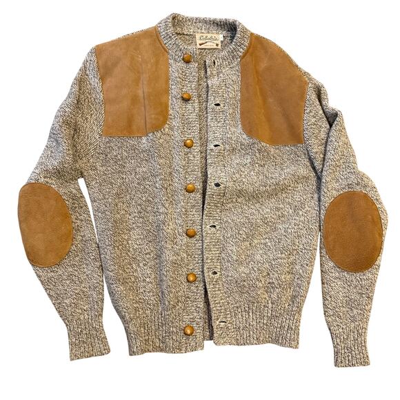 Men's VTG 90's Cabela's Wool Leather Elbow Patch Hunting Shooting Sweater Sz L - Picture 1 of 7